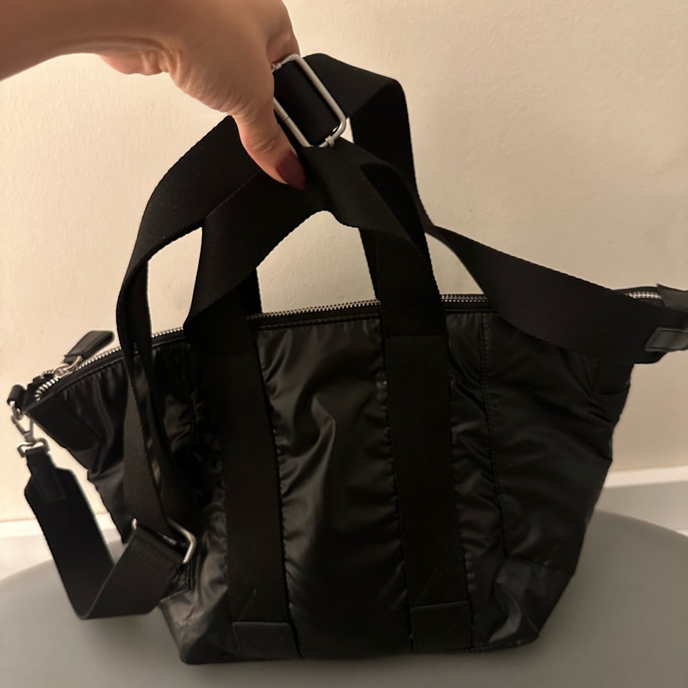 Zara Technical Fabric Midi Tote Bag Handles Crossbody Strap Black - Picture 4 of 6